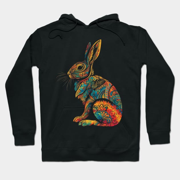 Colorful Mandala Easter Rabbit Drawing - Unique Artwork Hoodie by TeeTrendz